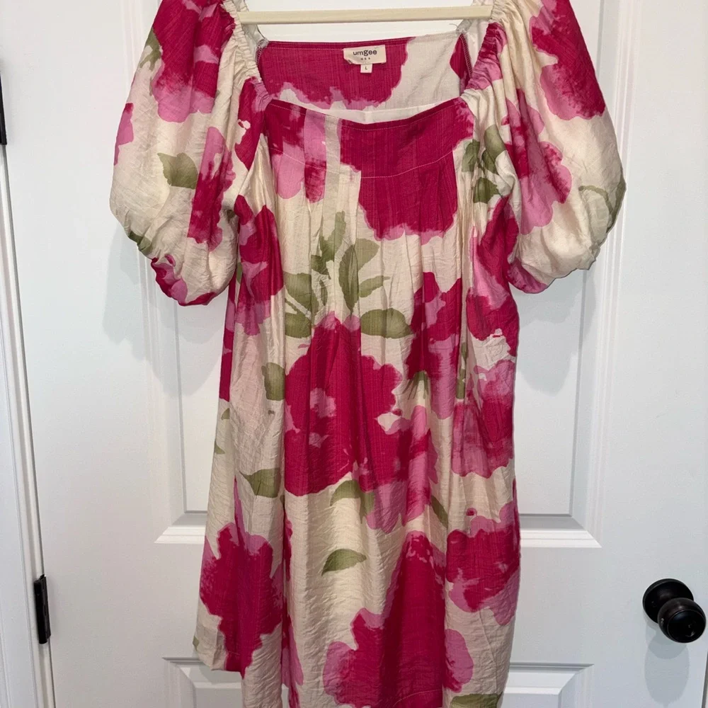 Umgee Pink and White/cream Off-Shoulder Dress - Picture 1 of 5